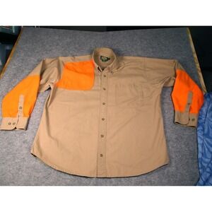 Cabelas Mens XL Hunting Shirt Blaze Orange Shooting Patch Tan Cotton Button Down